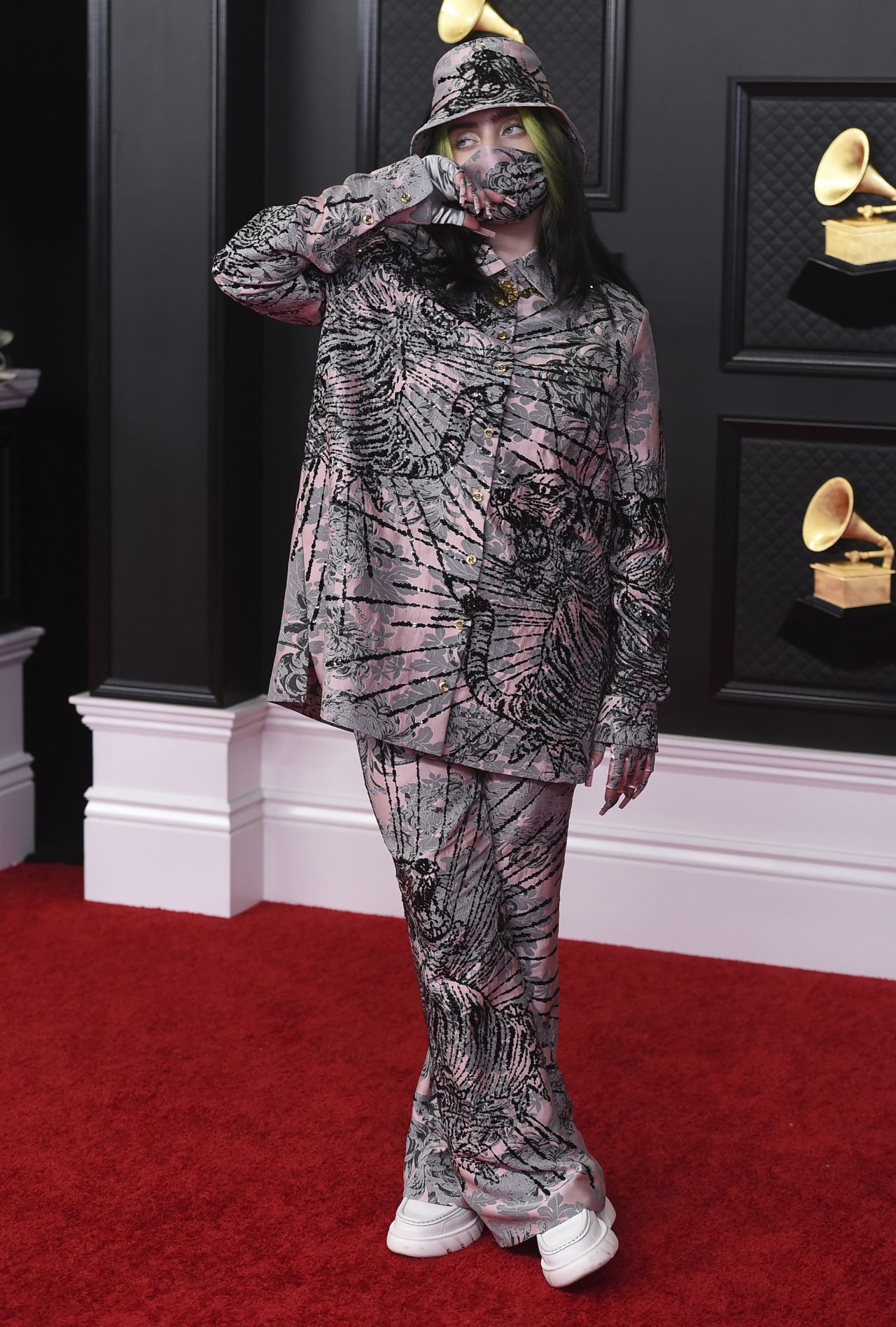 Billie Eilish arrives at the 63rd annual Grammy Awards in Gucci.