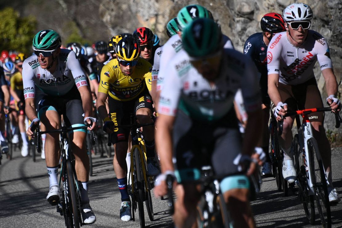 Team Jumbo rider Roglic competes during the eighth stage Paris - Nice race.