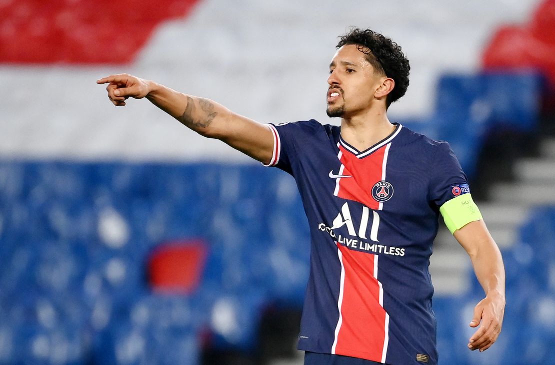 Marquinhos gestures during PSG's Champions League match against Barcelona earlier this month.