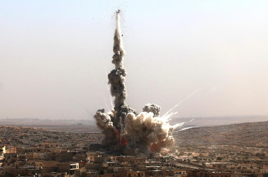 Smoke rises after an airstrike in Aleppo on October 4, 2016.