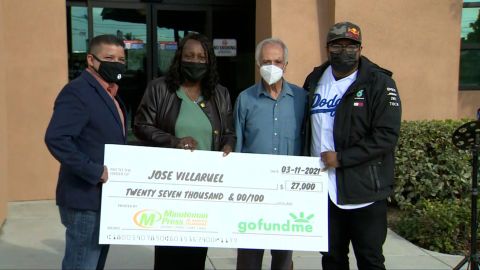 Villarruel was surprised with a check for $27,000 on his 77th birthday.