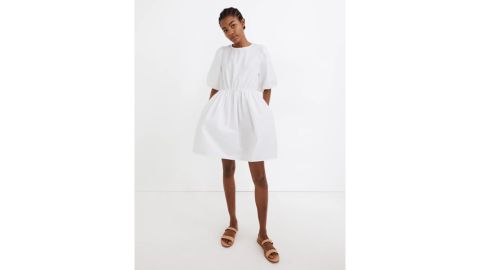 Madewell poplin round neck mini dress with bubble sleeves