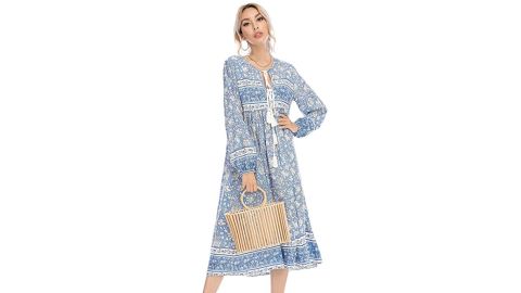 R.Vivimos floral print retro bohemian midi dress