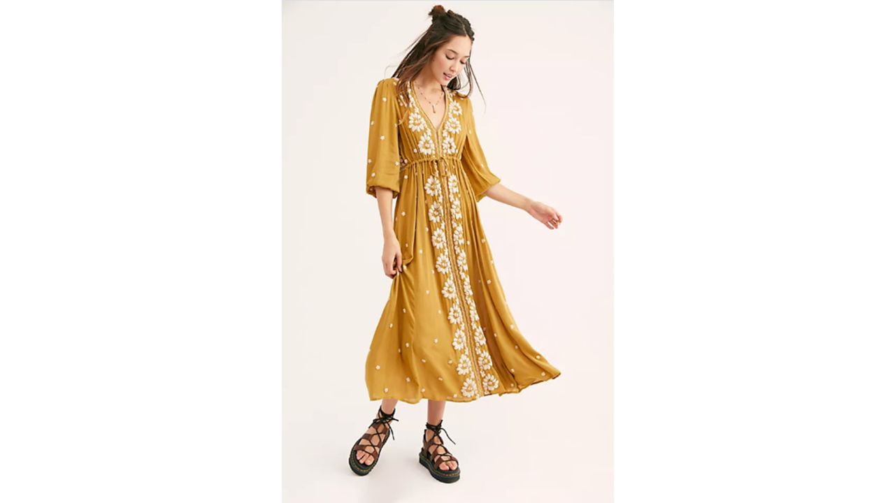 Free People Embroidered Fable Midi Dress