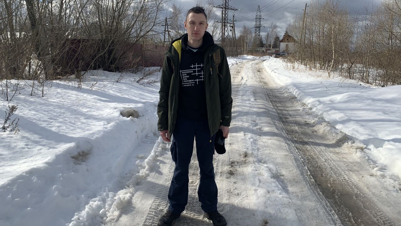 Konstantin Kotov said much of the day at Penal Colony No. 2, seen behind him, is taken up with meaningless activity.