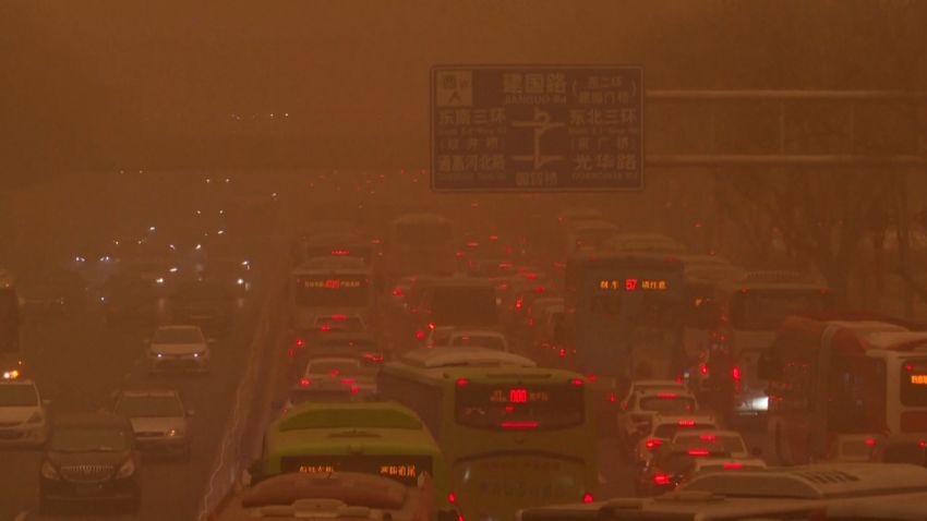 The Chinese capital was choking on sand and dust on March 15 as the biggest sandstorm in nearly a decade swept over the city turning the skies an eerie shade of orange.