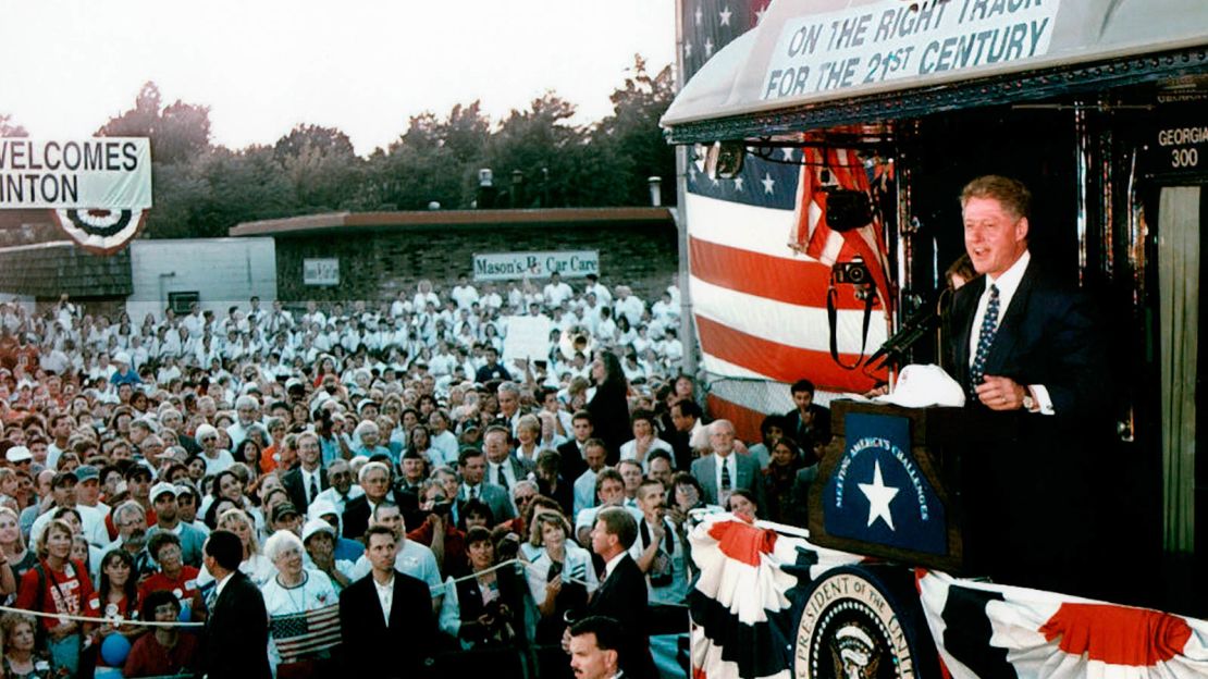 Bill Clinton jumped on the train bandwagon during reelection campaigning in 1996.