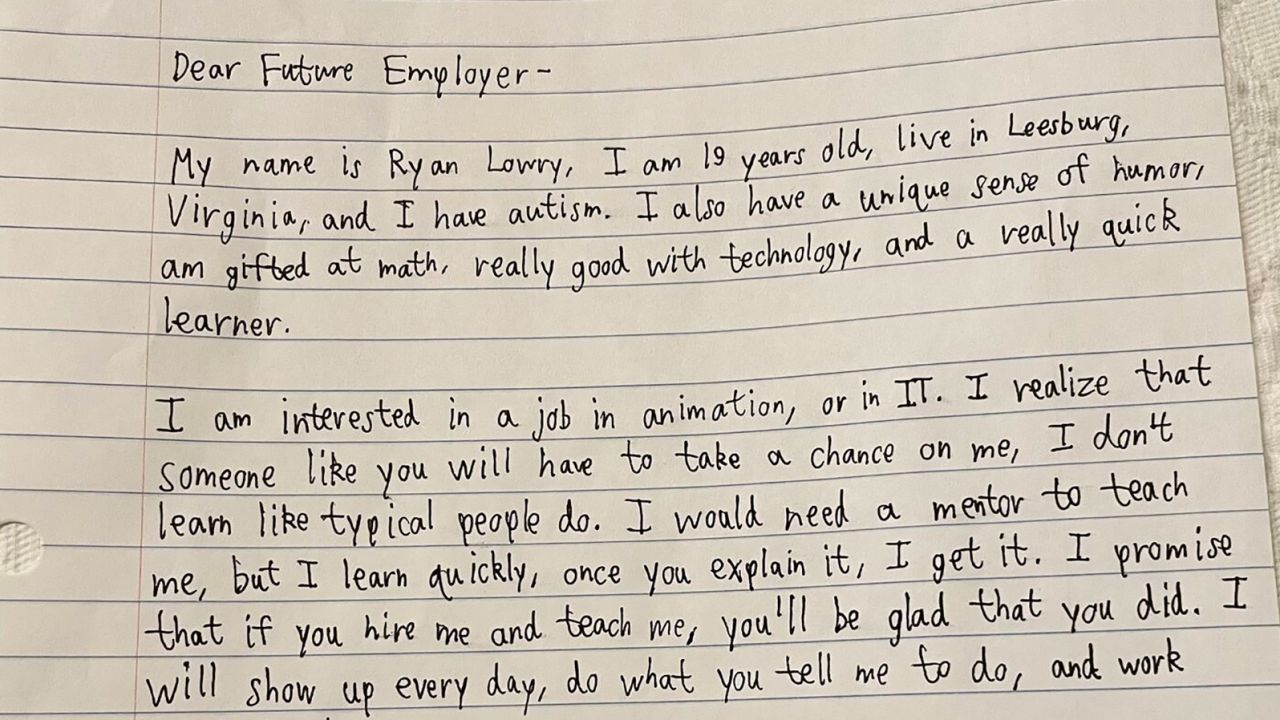 Ryan Lowry, 20, in Leesburg, Virginia, wrote this cover letter to potential employers.