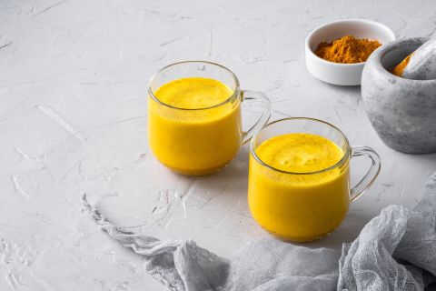 A glass of warm golden milk with turmeric and spices is a soothing bedtime treat.