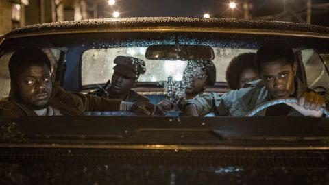 (From left) Daniel Kaluuya, Ashton Sanders, Algee Smith, Dominique Thorne and Lakeith Stanfield are shown in a scene from "Judas and the Black Messiah." 