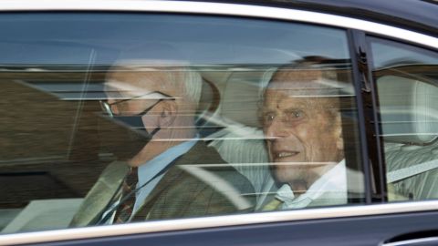 Prince Philip, right, leaves a London hospital in March 2021. <a href="https://www.cnn.com/2021/03/16/uk/prince-philip-leaves-hospital-scli-intl-gbr/index.html" target="_blank">He had a heart procedure</a> a couple of weeks earlier.