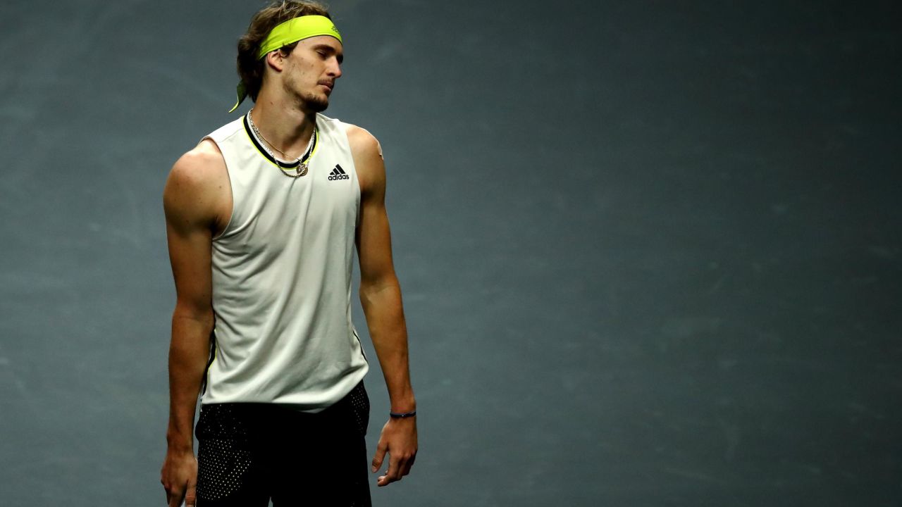 ROTTERDAM, NETHERLANDS - MARCH 03:  Alexander Zverev of Germany looks dejected in his match against Alexander Bublik of Kazakhstan during Day 3 of the 48th ABN AMRO World Tennis Tournament at Ahoy on March 03, 2021 in Rotterdam, Netherlands. (Photo by Dean Mouhtaropoulos/Getty Images)