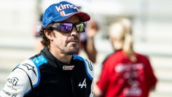 Fernando Alonso of Spain and Alpine F1 Team looks on from the grid during Day One of F1 Testing at Bahrain International Circuit on March 12, 2021 in Bahrain, Bahrain.