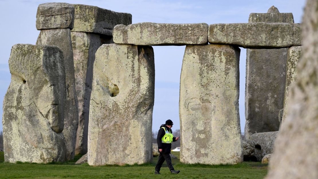 A security guard patrols around a closed Stonehenge during last year's spring equinox.