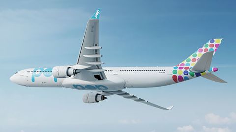 A rendering of Flypop's launch aircraft, the Airbus A330.