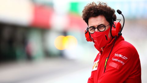 Binotto looks on before the Portuguese Grand Prix.