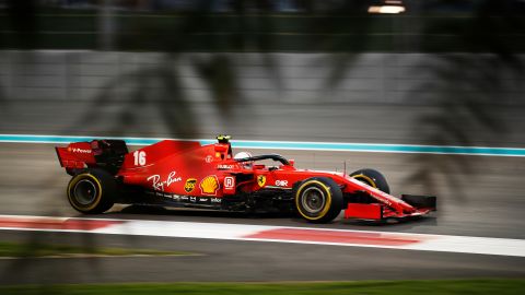 Leclerc driving the Ferrari during the F1 Grand Prix of Abu Dhabi.