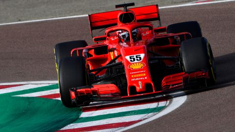 Sainz drives the Scuderia Ferrari 2018-spec SF71H on track during a five-day test at Fiorano Circuit.