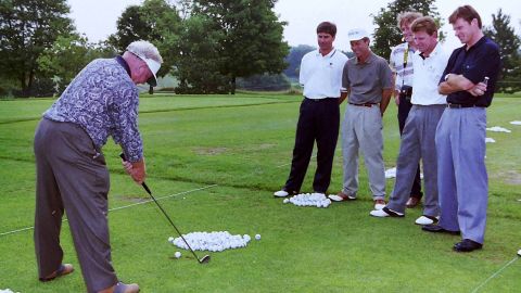 Norman with tour players, at Telus Skins at the National Golf Club of Canada in 1995. 