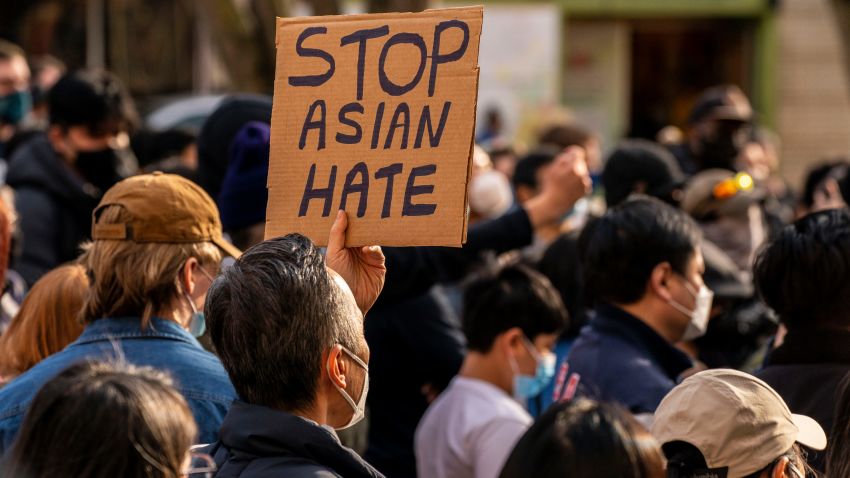 SEATTLE, WA - MARCH 13: Demonstrators gather in the Chinatown-International District for a "We Are Not Silent" rally and march against anti-Asian hate and bias on March 13, 2021 in Seattle, Washington. Following recent attacks on Asian Americans and Pacific Islanders in Seattle and across the U.S., rally organizers planned several days of actions in the Seattle area. (Photo by David Ryder/Getty Images)