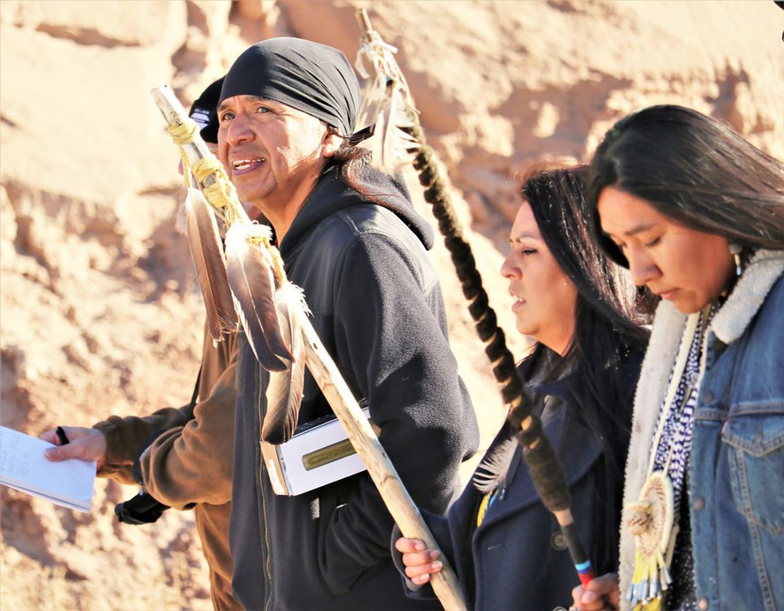 Wendsler Nosie Sr. and his daughter Vanessa Nosie in Oak Flat at the sixth annual march to protect the site, in 2020.