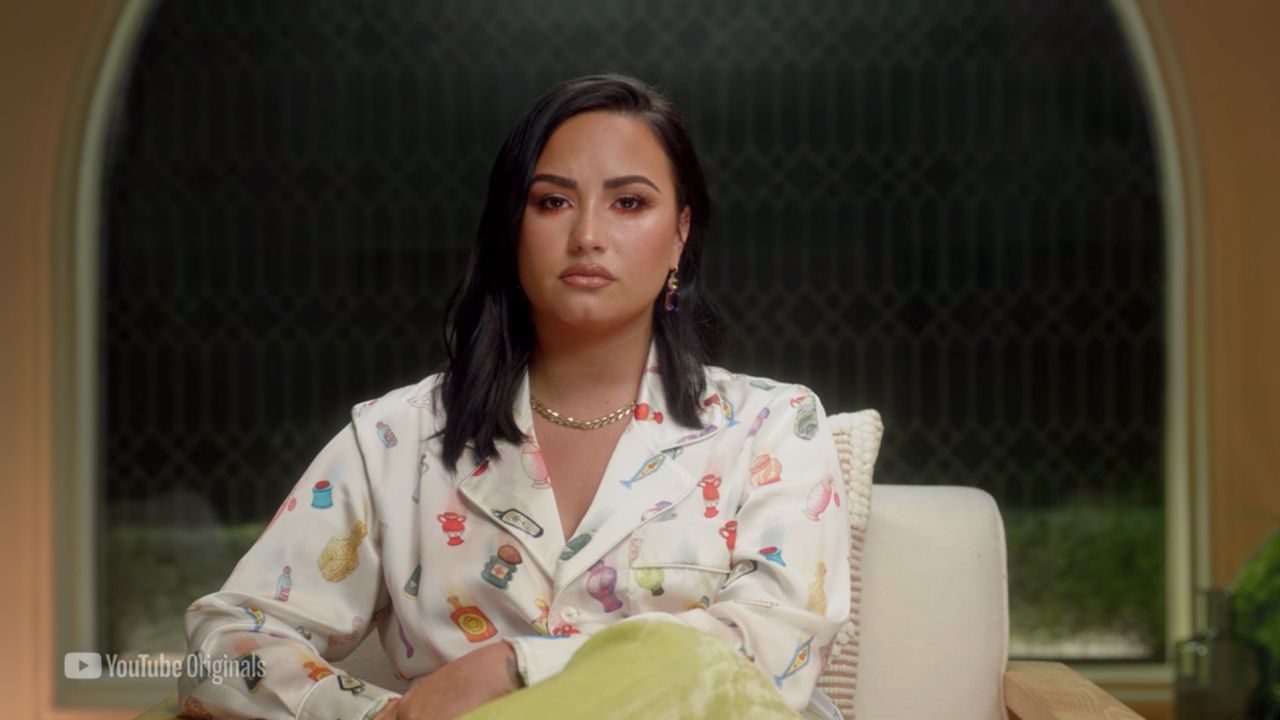 Pop star Demi Lovato opens up in a scene from her new docuseries.