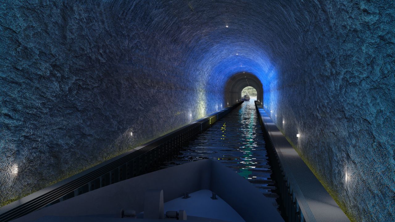 <strong>Interior rendering:</strong> Inside, the Norwegian Coastal Administration says the tunnel will resemble "a large and long mountain hall."