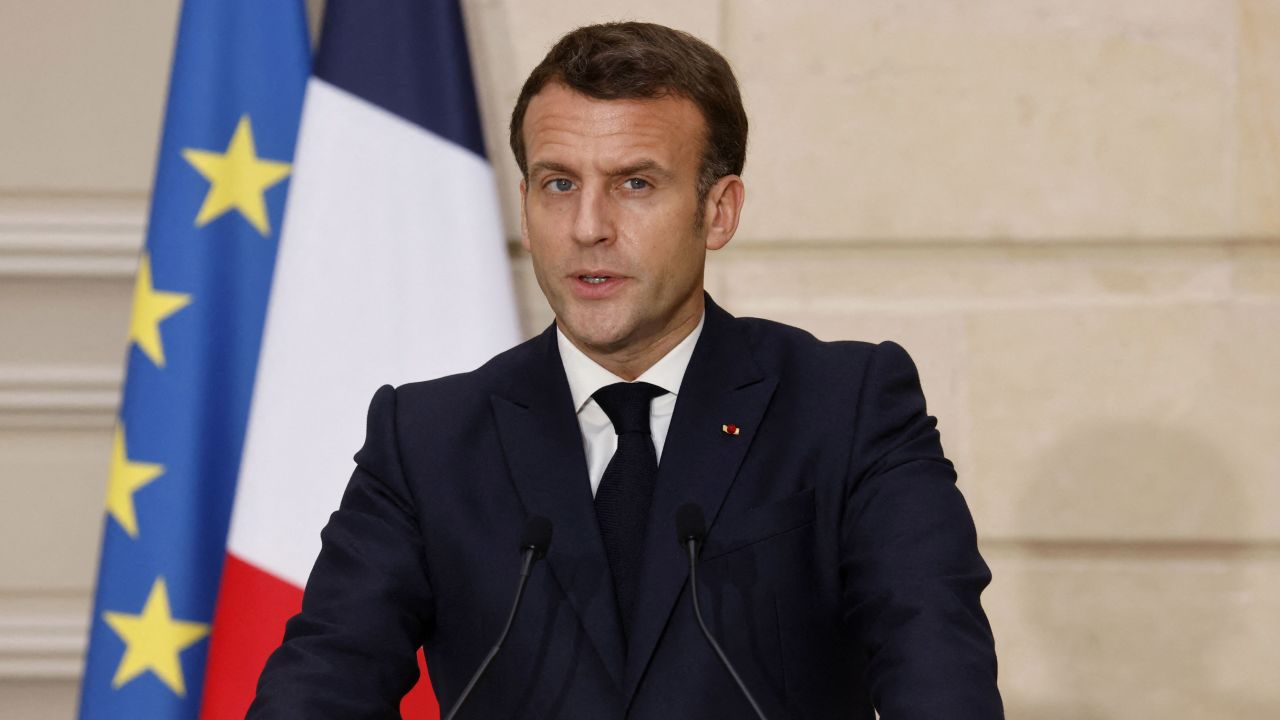 Emmanuel Macron at a joint press conference with the Israeli President in Paris on Thursday.