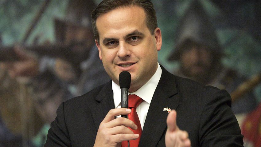 FILE - This March 9, 2012, file photo shows Republican state senator Frank Artiles, R-Miami, asking a questions about a pip insurance bill during house session in Tallahassee, Fla. Artiles, a Republican state senator, is expected to apologize publicly Wednesday April 19, 2017, for using racial slurs and obscene insults in a private after-hours conversation with African-American colleagues. (AP Photo/Steve Cannon, File)