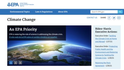 The EPA said the revamped climate change site is a first step towards relaunching the full website.