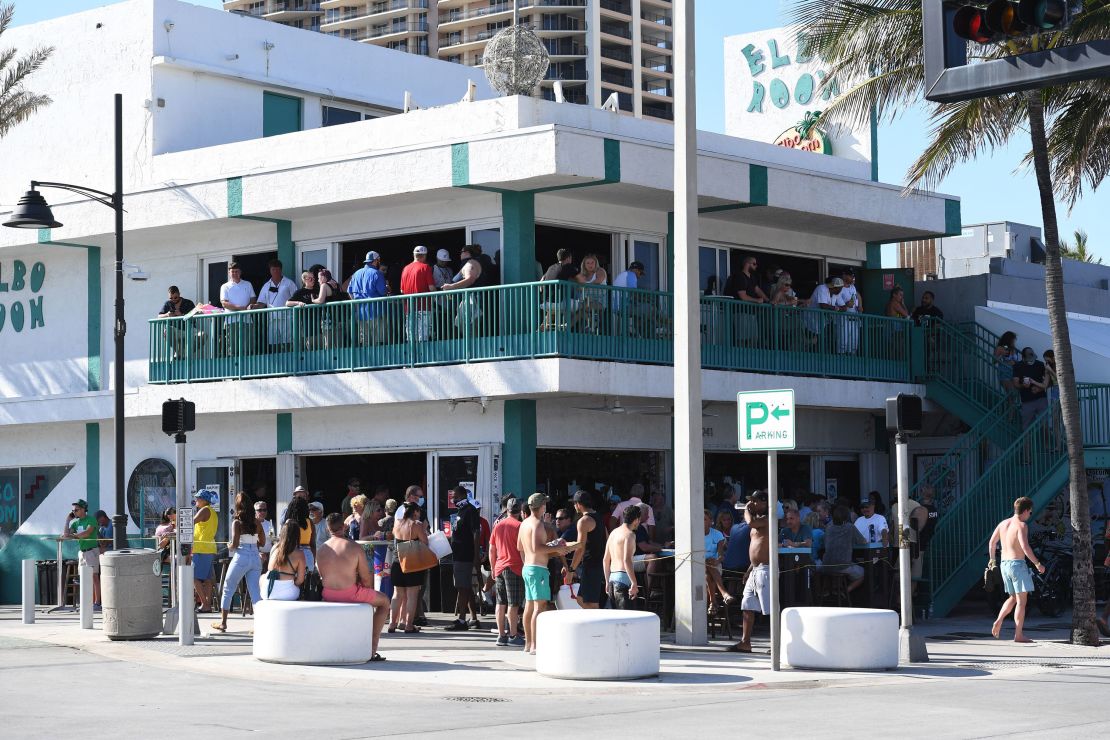 A general view of people partying at the Elbo Room on Fort Lauderdale Beach on March 14, 2021