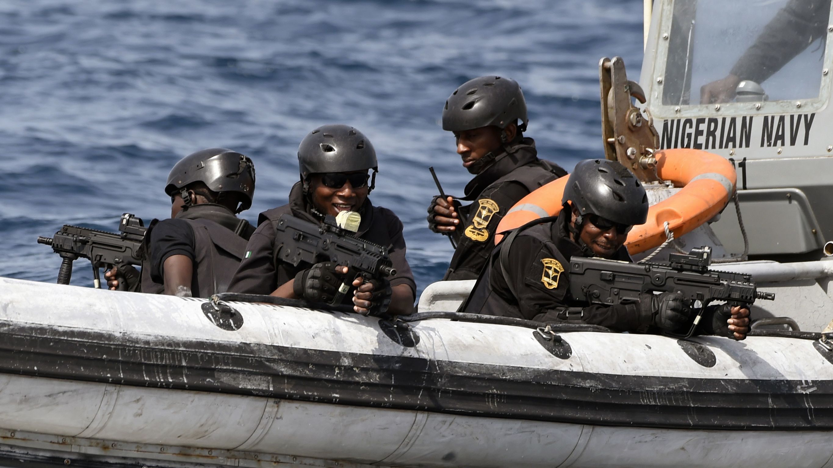 Nigerian special forces take part in a joint exercise with the Royal Moroccan Navy on March 20, 2019.