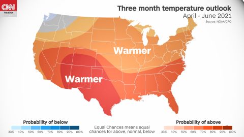 Above average temperatures are forecast for most of the contiguous US this spring (April through June), according to NOAA. 