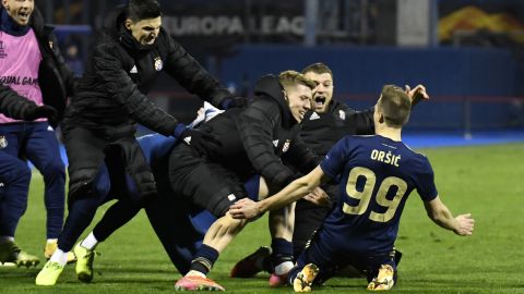 Mislav Orsic celebrates his third goal against Tottenham.