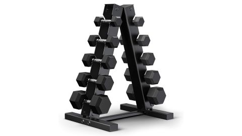 Epic Fitness 150-Pound Hex Dumbbell Set with Heavy Duty A-Frame Rack