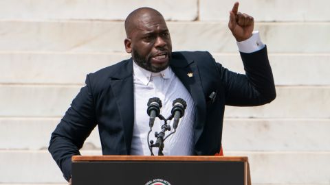 Jamal Bryant, senior pastor of New Birth Missionary Baptist Church, speaks on August 28, 2020 at the Lincoln Memorial in Washington on the 57th anniversary of the Rev. Martin Luther King Jr.'s "I Have A Dream" speech.