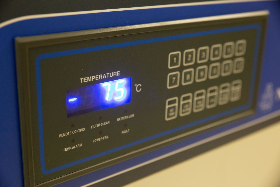 The vaccine freezer at Naval Medical Center Portsmouth keeps the Pfizer vaccine at -75 degrees.