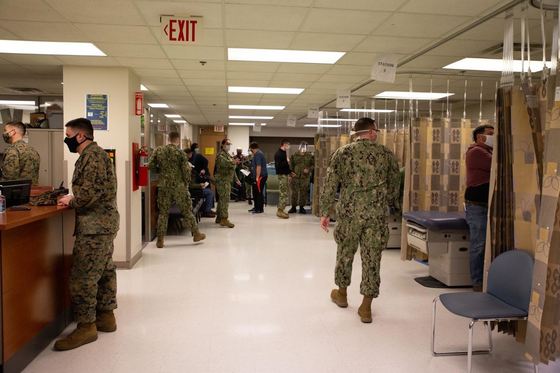 Sailors check in at the vaccination site at Naval Medical Center Portsmouth on March 15th.