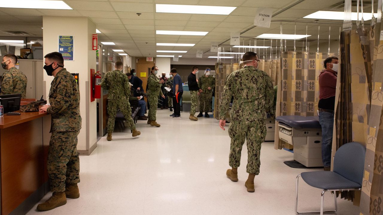 Sailors check in at the vaccination site at Naval Medical Center Portsmouth on March 15th.