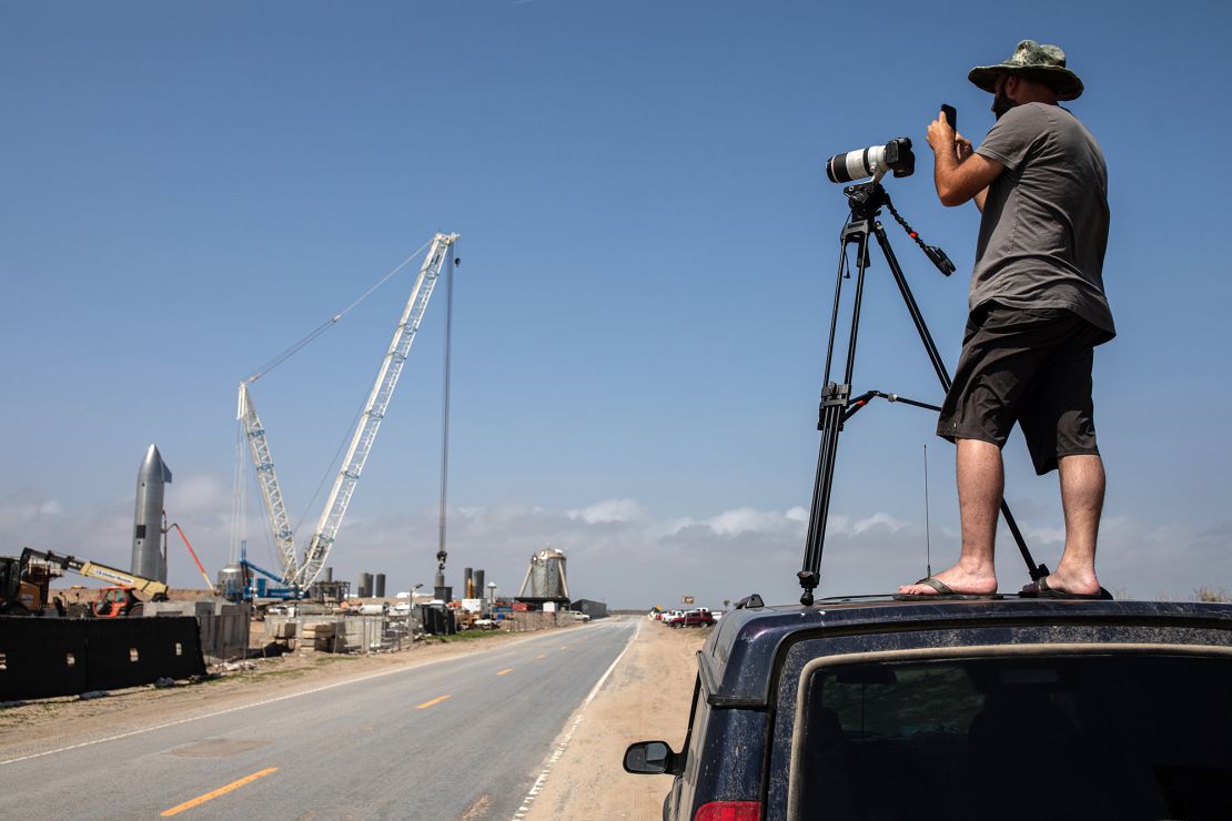 Jack Beyer, a contributor to NASASpaceflight.com, photographs the SpaceX launch site in Cameron County, Texas.