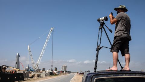 Jack Beyer, a contributor to NASASpaceflight.com, photographs the SpaceX launch site in Cameron County, Texas.
