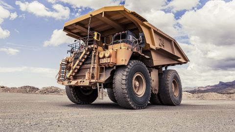 Mining trucks like these have sensors inside their huge tires that share information about their condition.