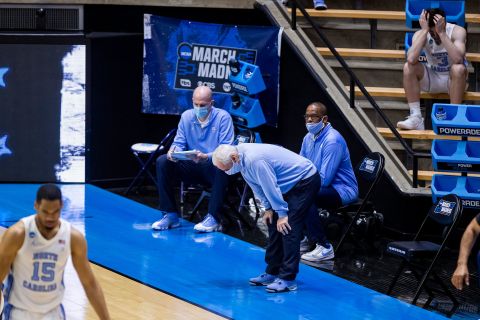 North Carolina head coach Roy Williams reacts after his team turned the ball over against Wisconsin on March 19. Wisconsin won 85-62. It is the first time that Williams has lost in the first round as a head coach. He had been 29-0.