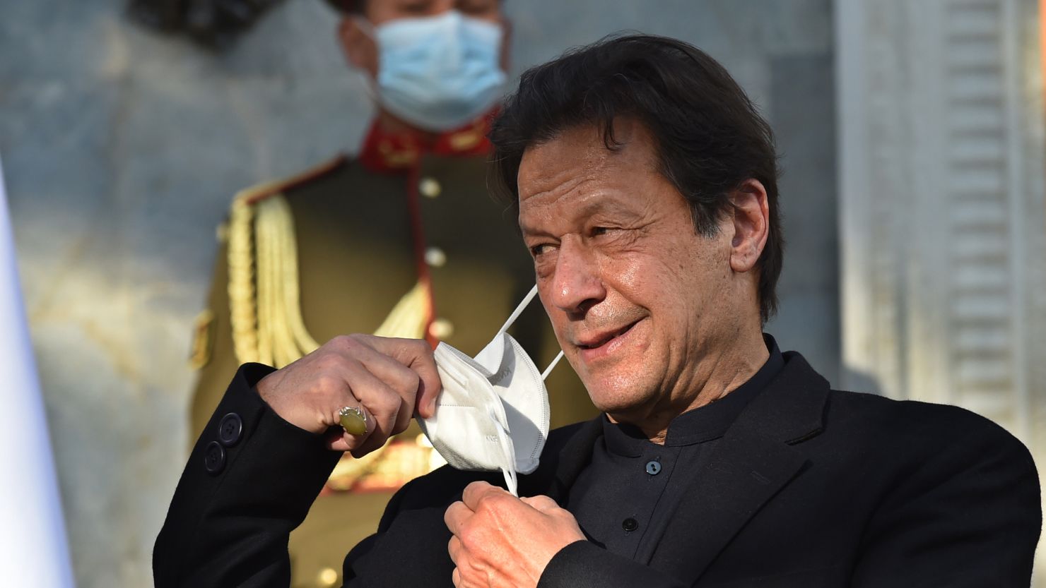Pakistan Prime Minister Imran Khan at a joint press conference with Afghan's President in Kabul on November 19, 2020.  