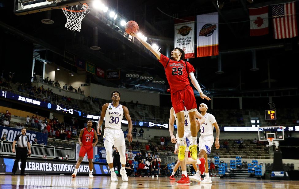 Eastern Washington's Michael Meadows drives to the basket during the first half against Kansas on March 20.