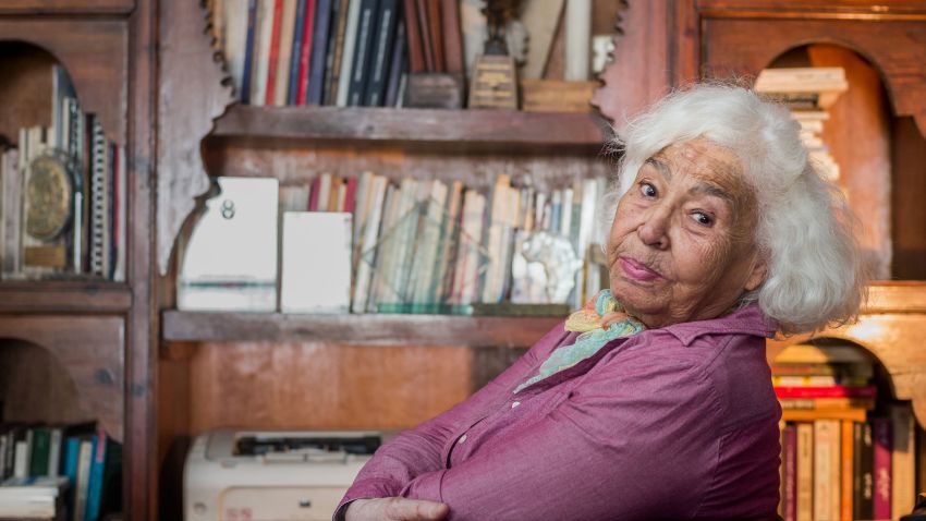 CAIRO, EGYPT - September 30: Portrait of Nawal el Saadawi in her home on  September 30, 2015 in  Cairo,  Egypt.  Nawal el Saadawi is an Egyptian writer known for her feminist, revolutionary books.(Photo by David Degner/Getty Images).