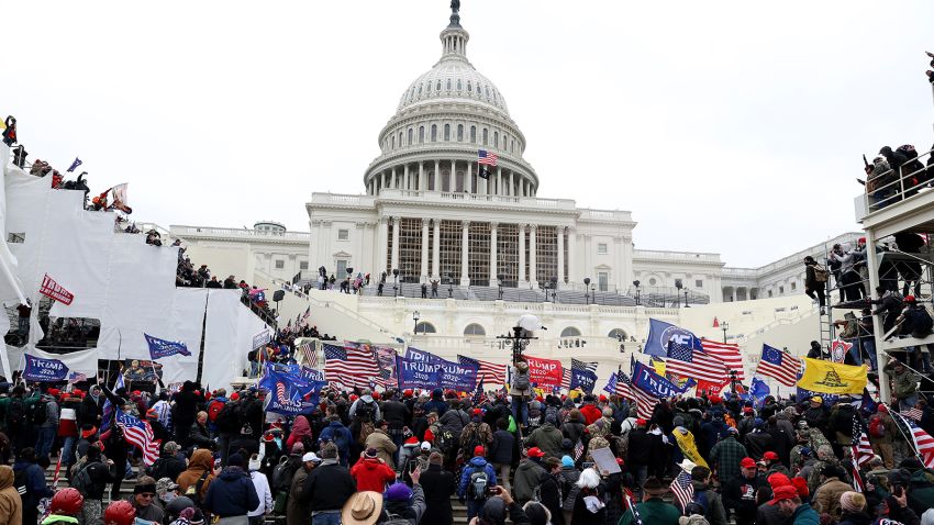WASHINGTON, DC - JANUARY 06: Protesters gather outside the U.S. Capitol Building on January 06, 2021 in Washington, DC. Pro-Trump protesters entered the U.S. Capitol building after mass demonstrations in the nation's capital during a joint session Congress to ratify President-elect Joe Biden's 306-232 Electoral College win over President Donald Trump.  (Photo by Tasos Katopodis/Getty Images)