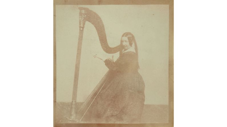 Talbot's sister, Henrietta Horatia Maria Gaisford, pictured playing the harp.