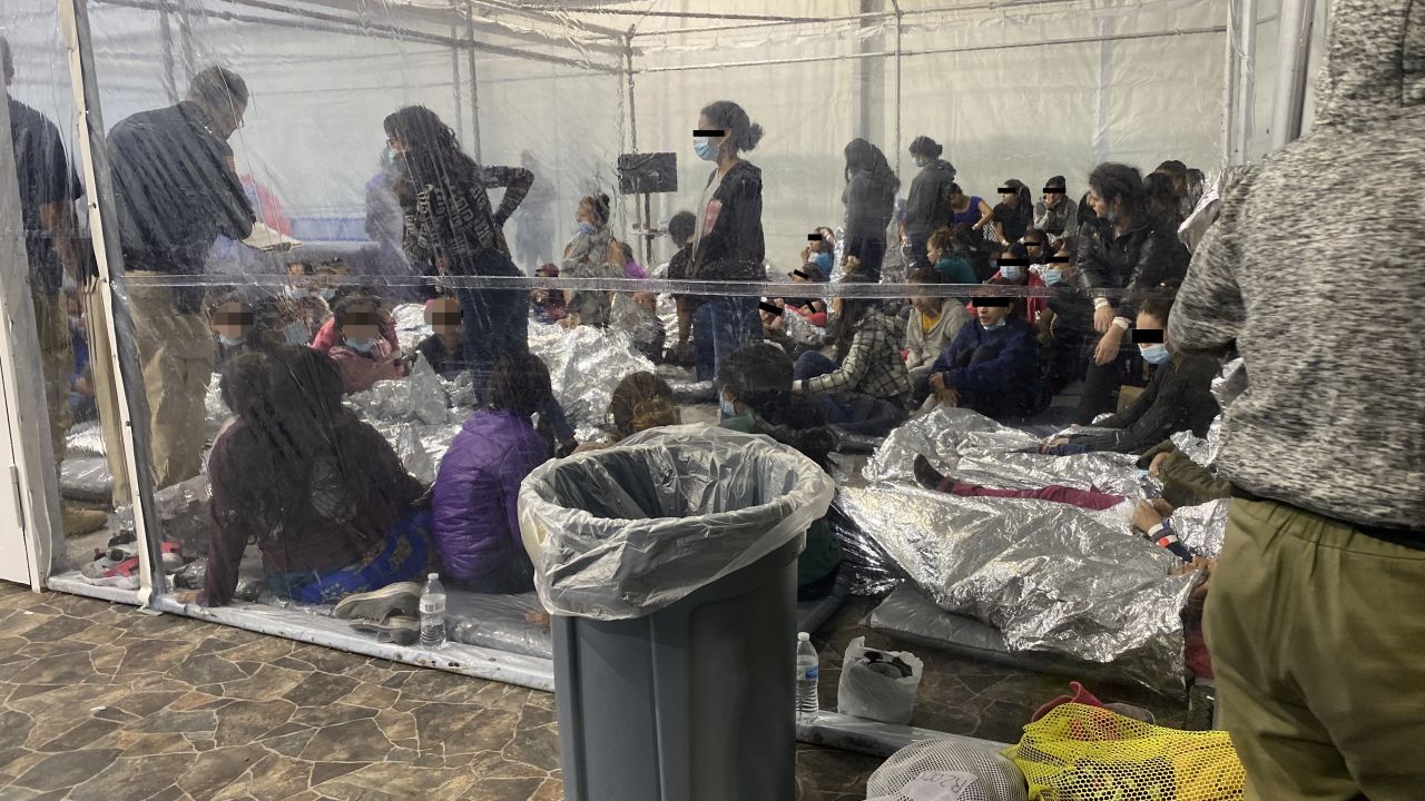 Photos released by Democratic Rep. Henry Cuellar's office show conditions inside a USCBP facility in Donna, Texas, over the weekend. CNN and Rep. Cuellar's office have obscured portions of the image to protect the identities of minors.