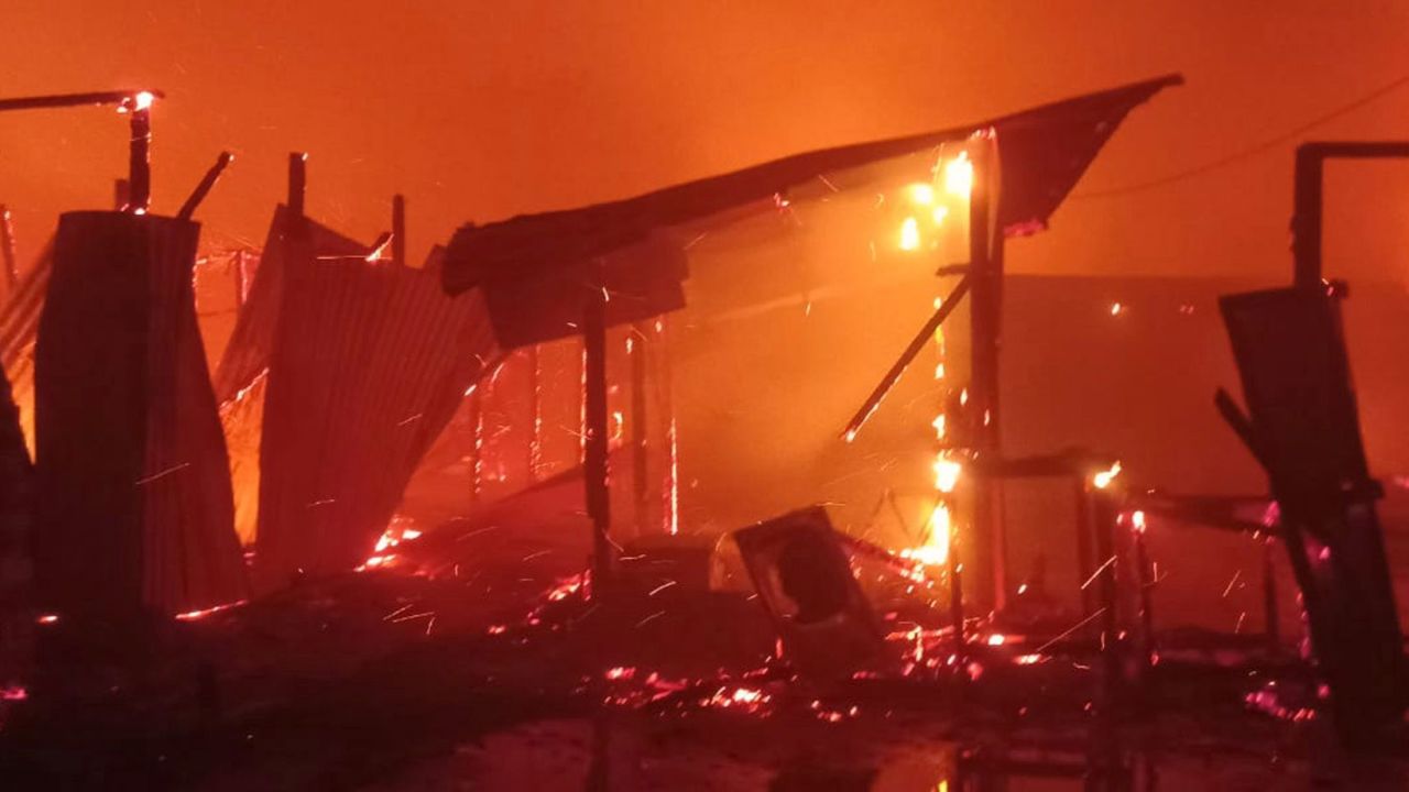Flames engulf sections of a Rohingya refugee camp in Cox's Bazar, Bagladesh on March 22, 2021. 